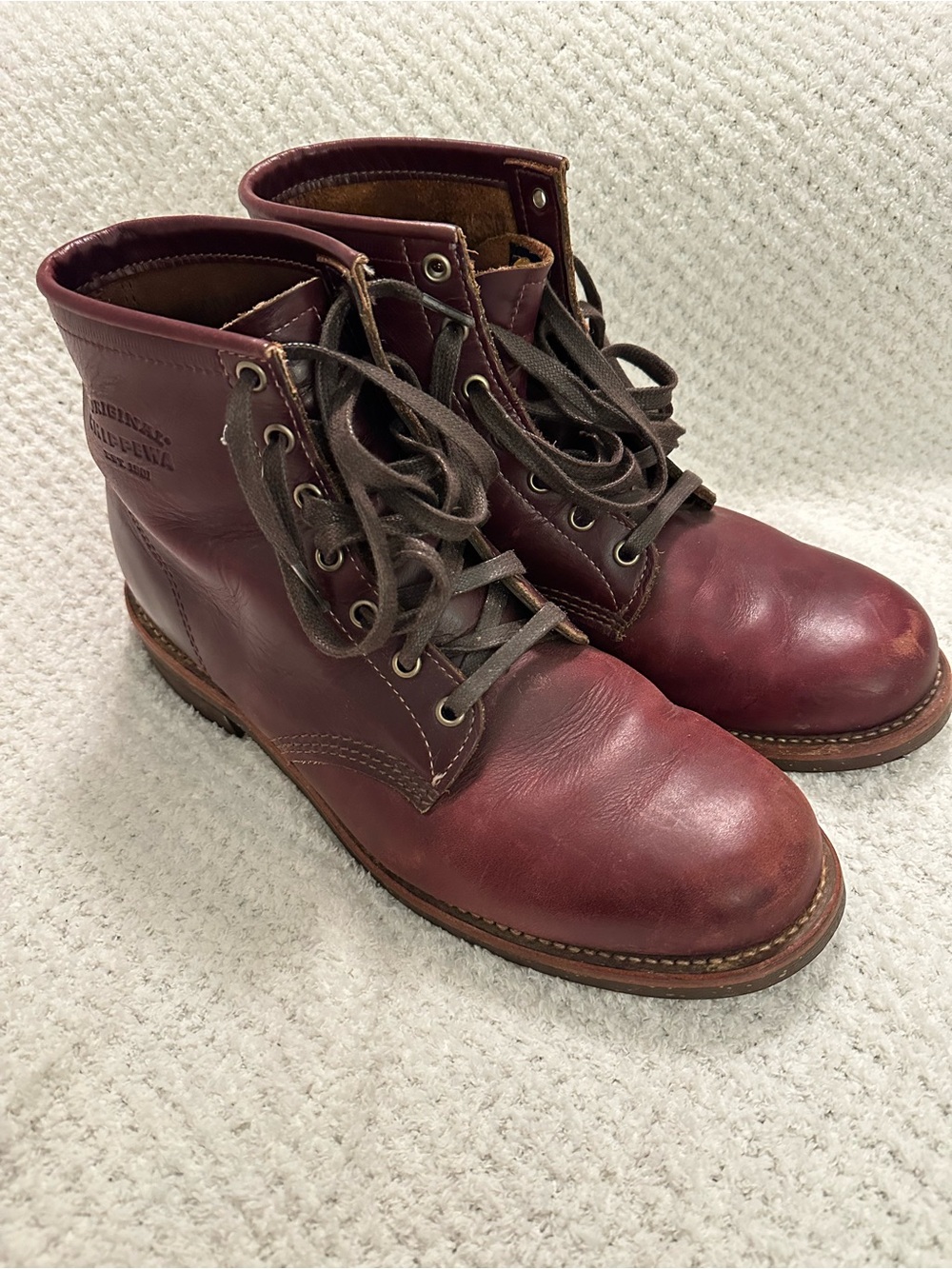Chippewa Men's Burgundy Leather Lace-Up Work Boots